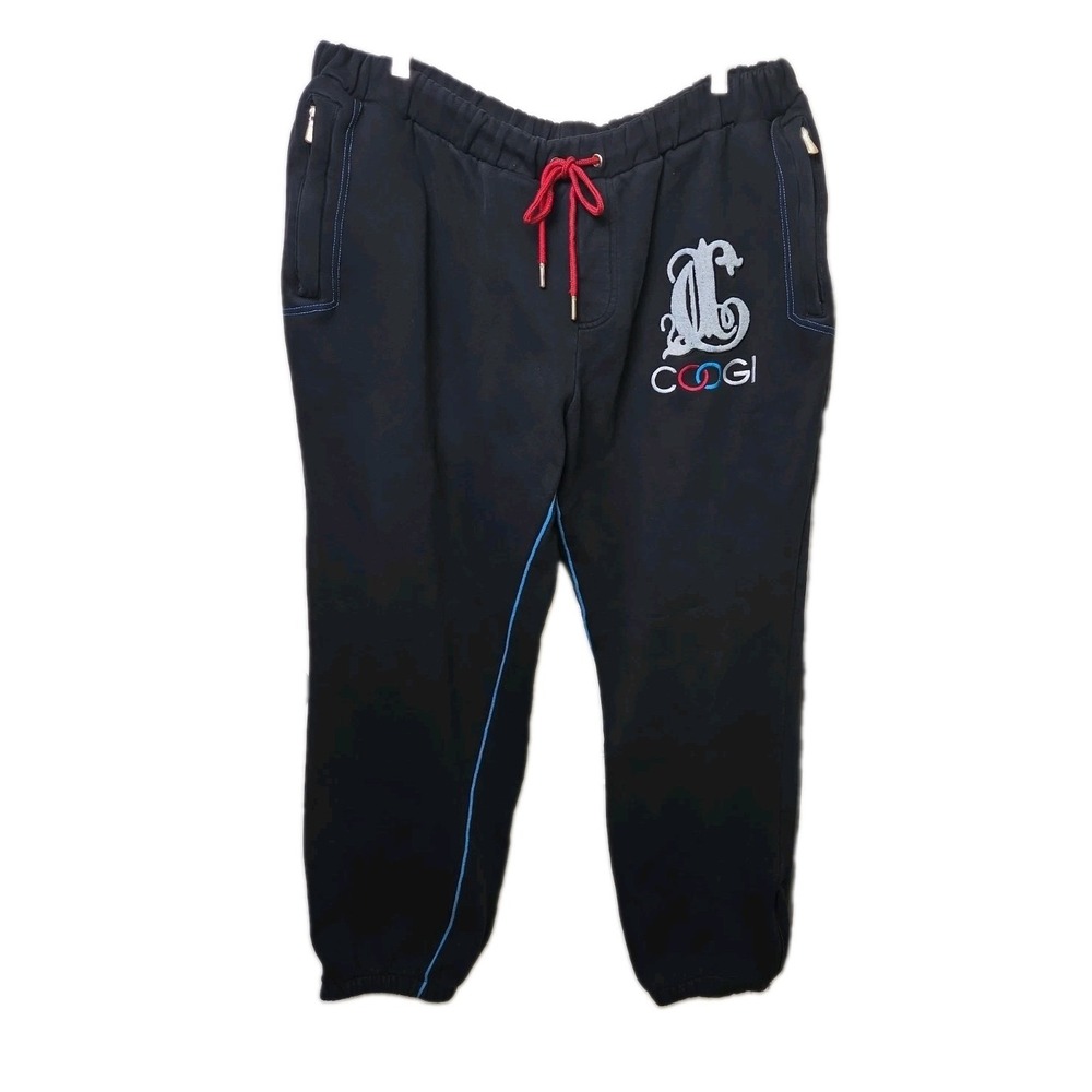 COOGI Sweatpants‎ XXXL Y2K Heavyweight Zip Ankle Streetwear Black Chenille Logo